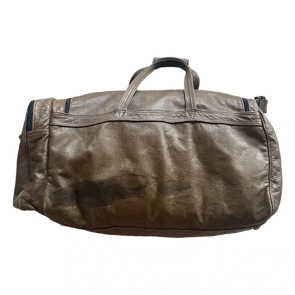 Vintage 80s 90s Brown Leather Duffle Bag Travel Weekender Luggage Retro Gym Bag